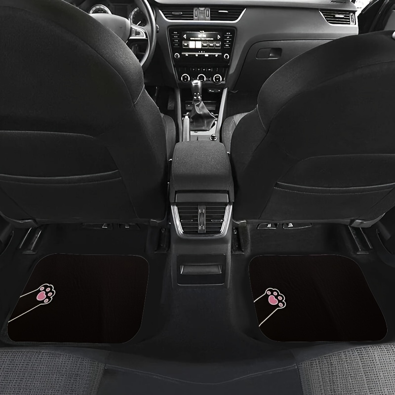 4 pack pink cat themed car floor mats all weather polyester interior car accessories non slip car mat for sedan suv and trucks universal fit details 4