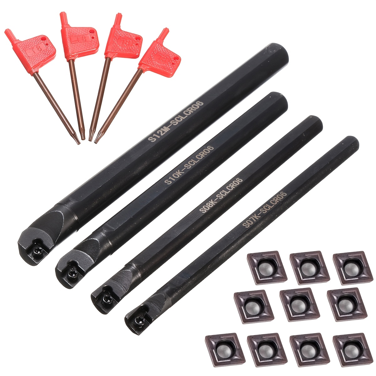 14pcs Lathe Boring Bar Set 4pcs S07k/ S08k/ S10k/ S12m-sclcr06 Lathe Boring Internal Turning Bar Holder With 10pcs Ccmt0602 Inserts And 4pcs Wrench