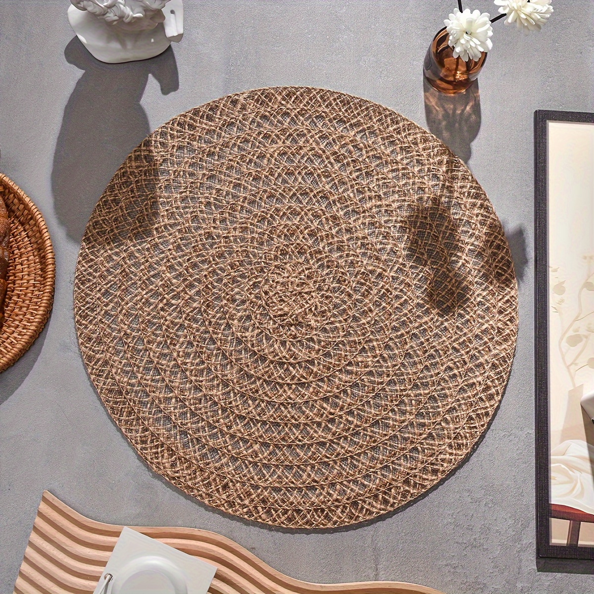 

6pcs Set Natural Jute Placemats - Round, Woven Table Mats For Dining & Kitchen Decor, Hand Wash Only