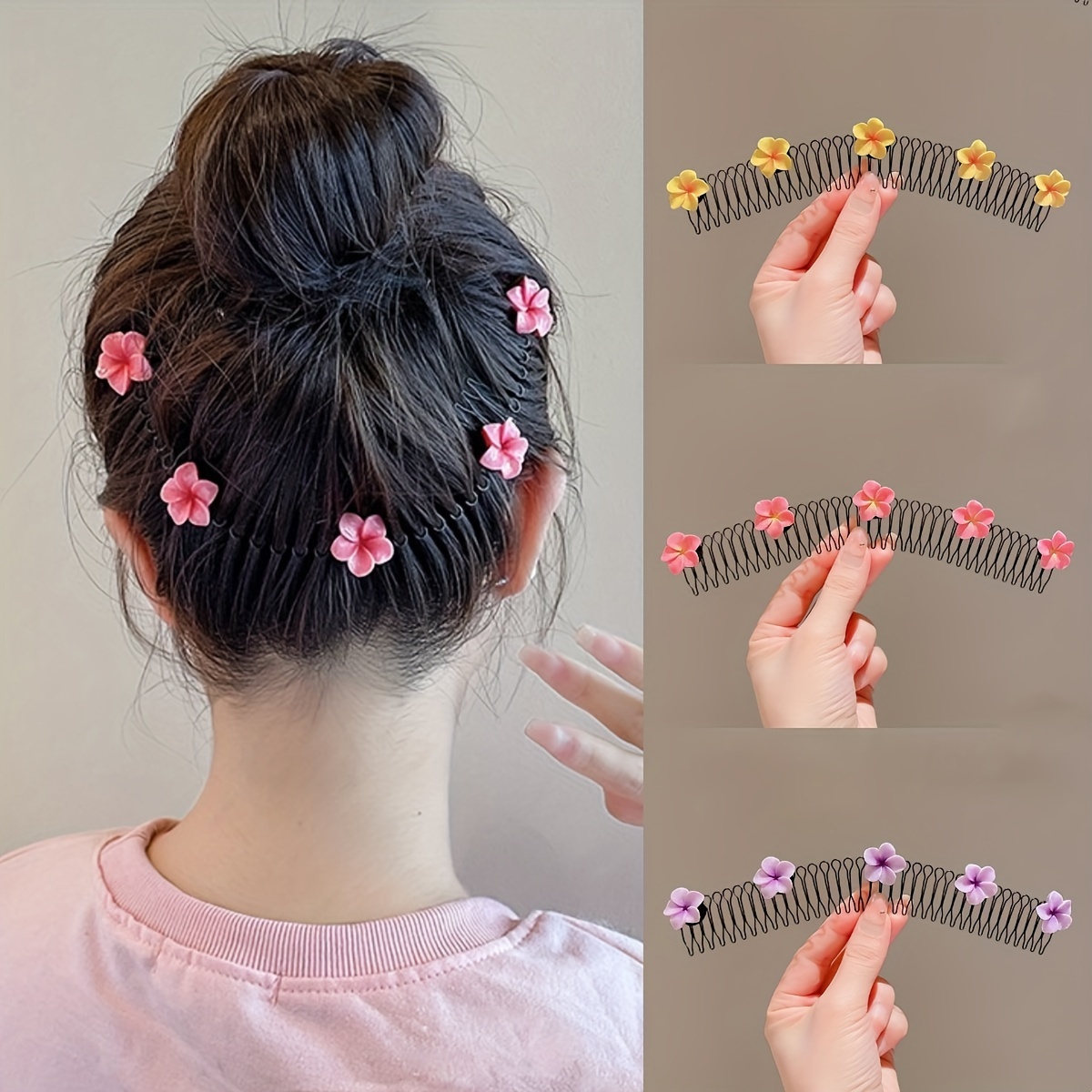 

Alloy Cute Sweet Floral Hair Comb Barrette - Invisible Hair Clip With Sparkling Rhinestones, Secure Back Head Hair Holder For Women And Girls, Solid Color, Single Piece