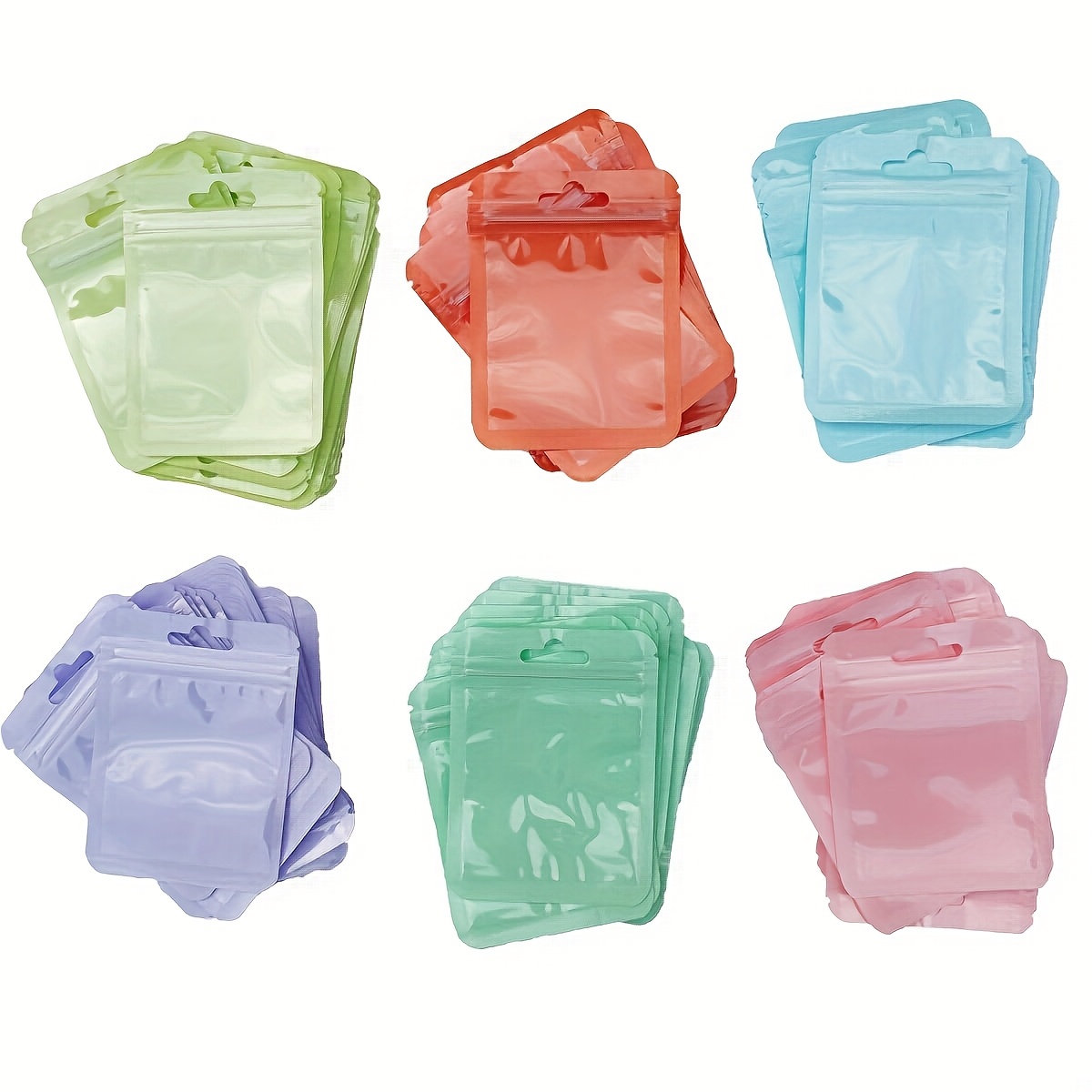 

120pcs Pvc Ziplock Bags, Transparent Moisture-proof Storage Pouches For Jewelry And Crafts, Assorted Macaron Colors, Rainbow Theme