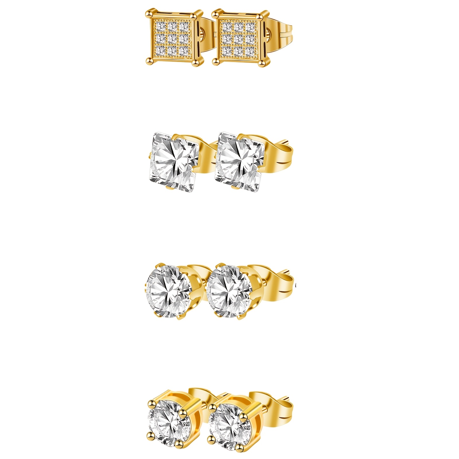 TEMU Ensemble de 4 paires de boucles d'oreilles à clous pour hommes, 316L 316L 316L 316L 316L en acier inoxydable avec pierres de couleur, styles