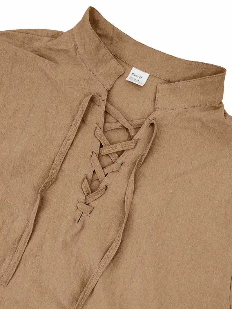 mens elegant linen v neck long sleeve t shirt with cross strap detail breathable regular fit for casual outdoor evening wear spring summer fall versatile top casual wear tee tshirt linen fabric t shirts Product details 30