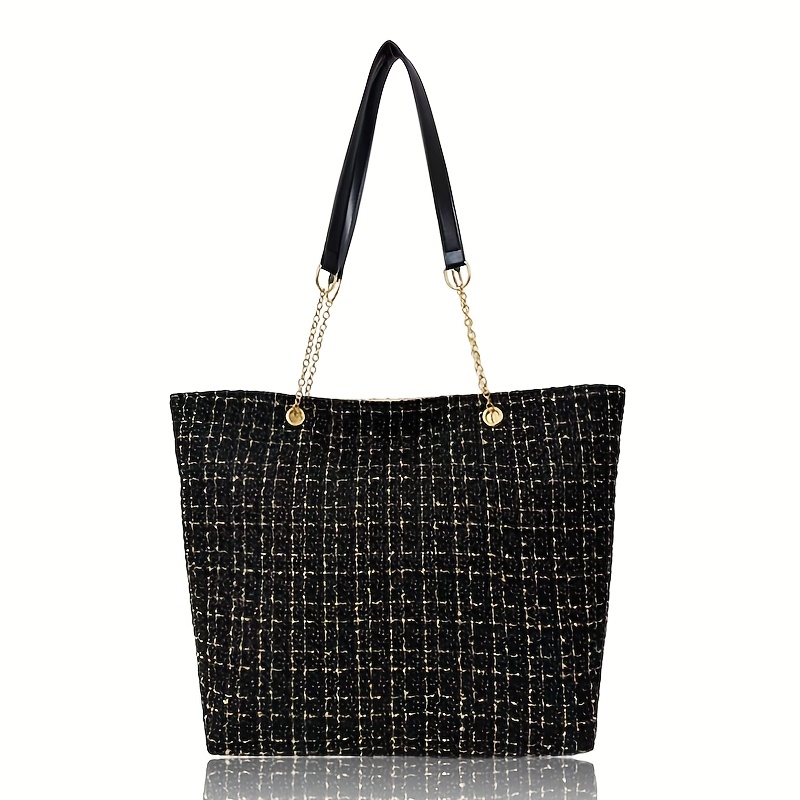 TEMU Elegant Women's Vintage Tweed Tote Bag, With A Chic , Spacious Shoulder Bag, Stylish Daily Commuting Handbag, Use And Casual , An For Fashion-