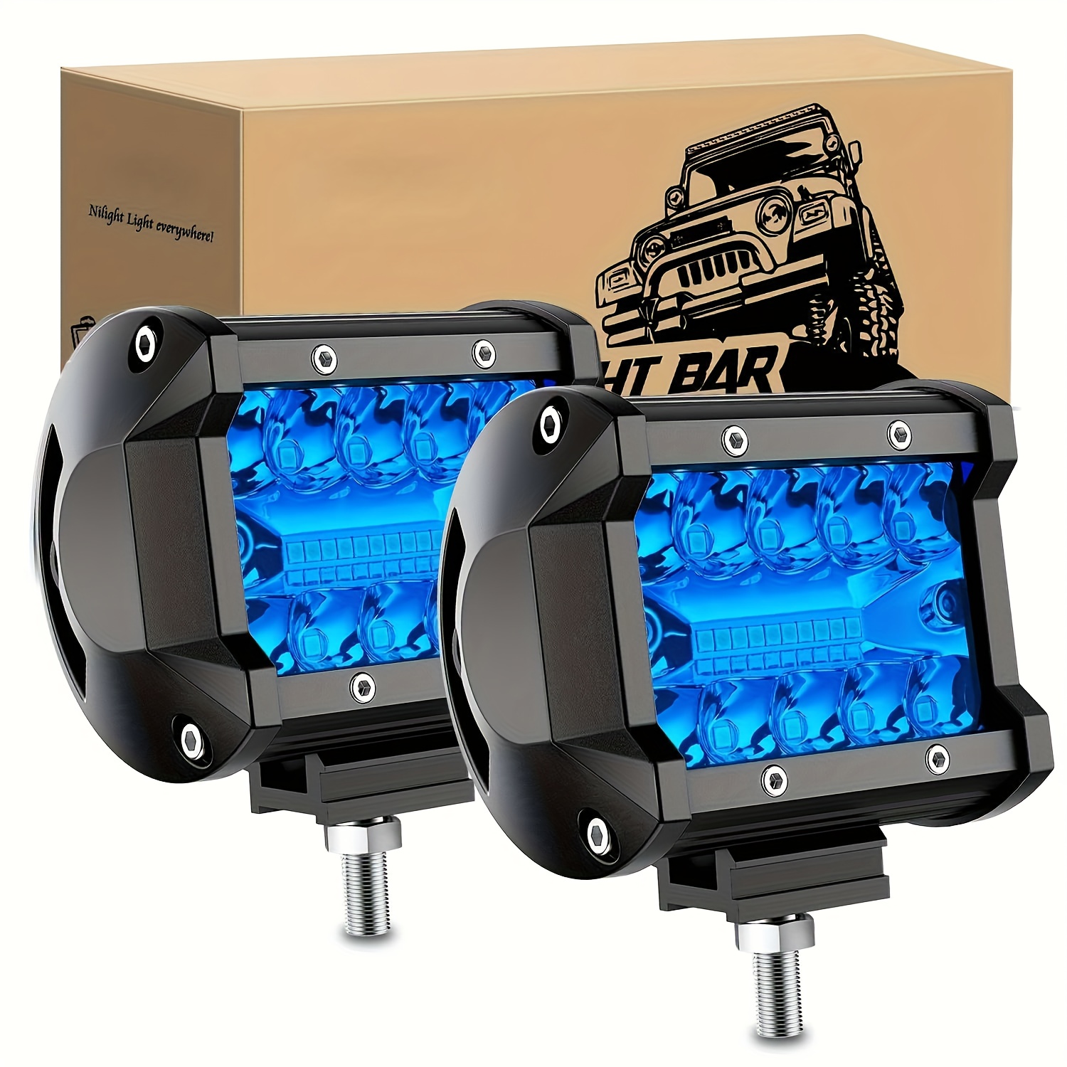 4 Inch Led Light Pod Blue Triple Row 2pcs 60w Lights Signal Deck Trailer Lights For Utv Van Boat Tractor