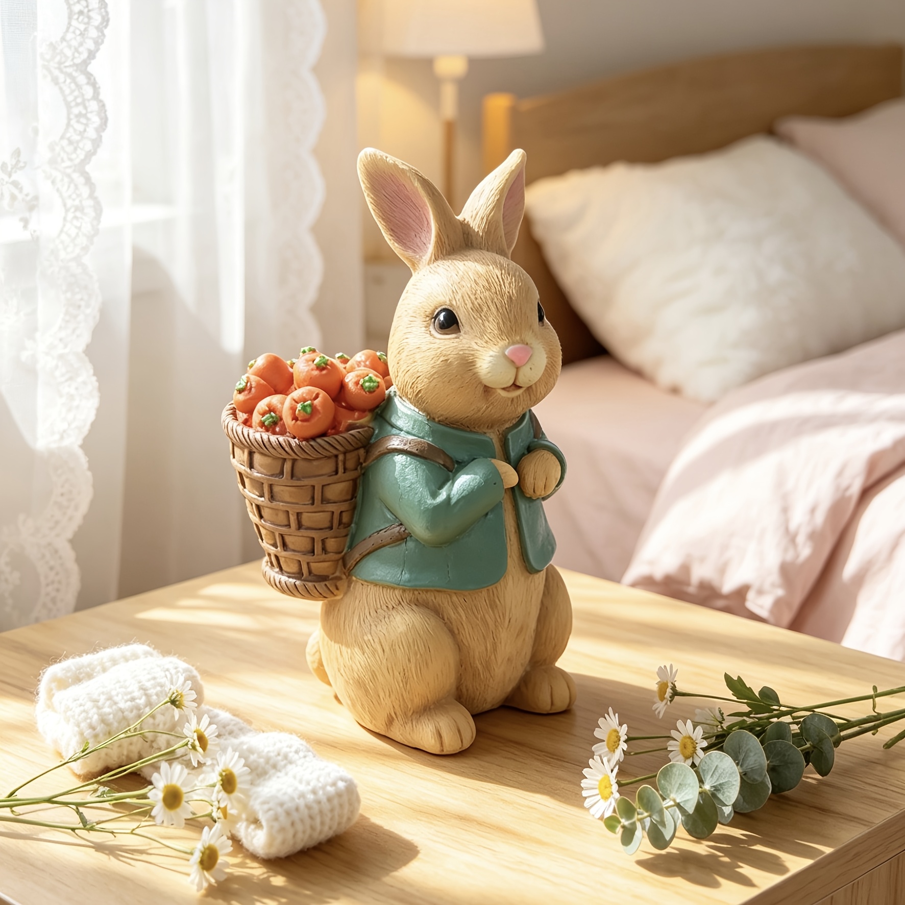 TEMU 1pc Resin Cute Persimmon-carrying Rabbit Ornament, "persimmon " Desktop Decoration, Ins-style Home Decor, Creative Birthday Gift For