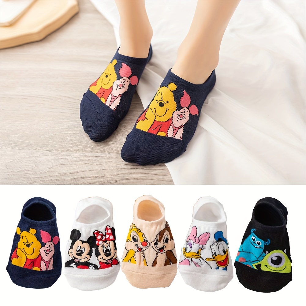 

5 Pairs Disney Cartoon Animal Socks, Cute & Breathablw Low Cut Invisible Ankle Socks, Women's Stockings & Hosiery
