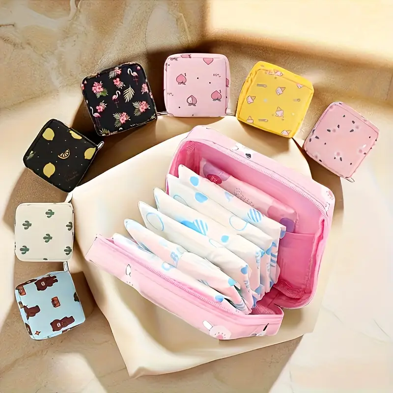 in this cute sanitary napkin storage bag is a portable red pouch for makeup items menstrual products and its durable easy to clean and convenient featuring a with a zipper Product details 8