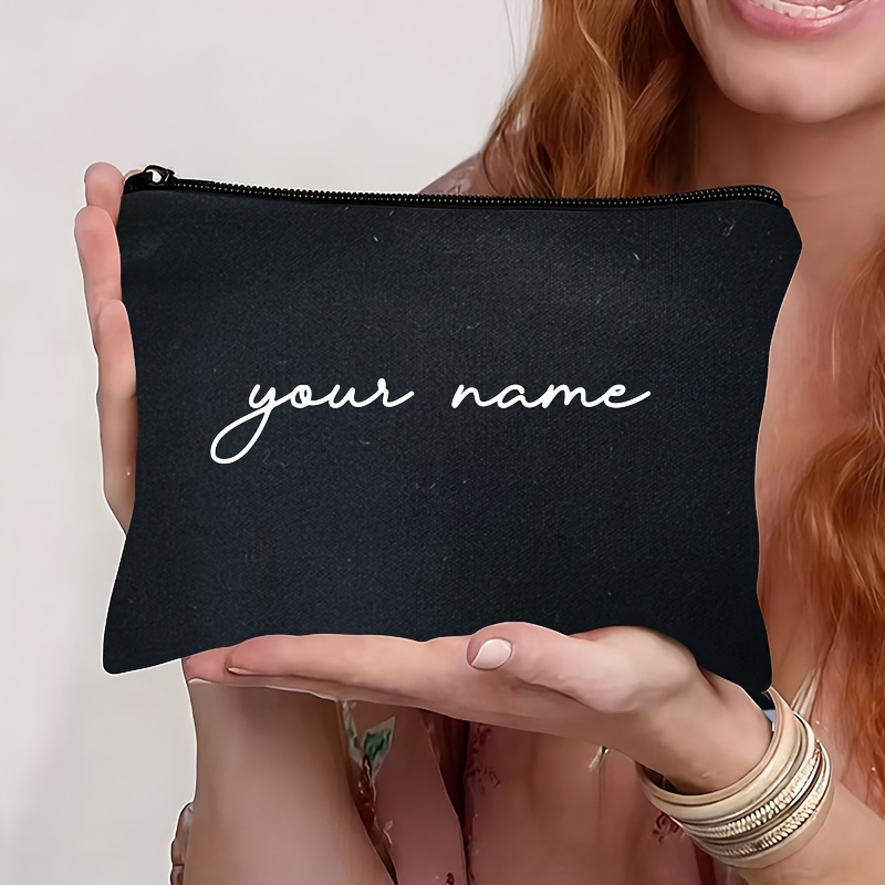 TEMU Bolsa de Maquillaje Negra Personalizada con , Material de Lona Duradera, Cierre de Cremallera, Bolsa de y Plegable Unisex