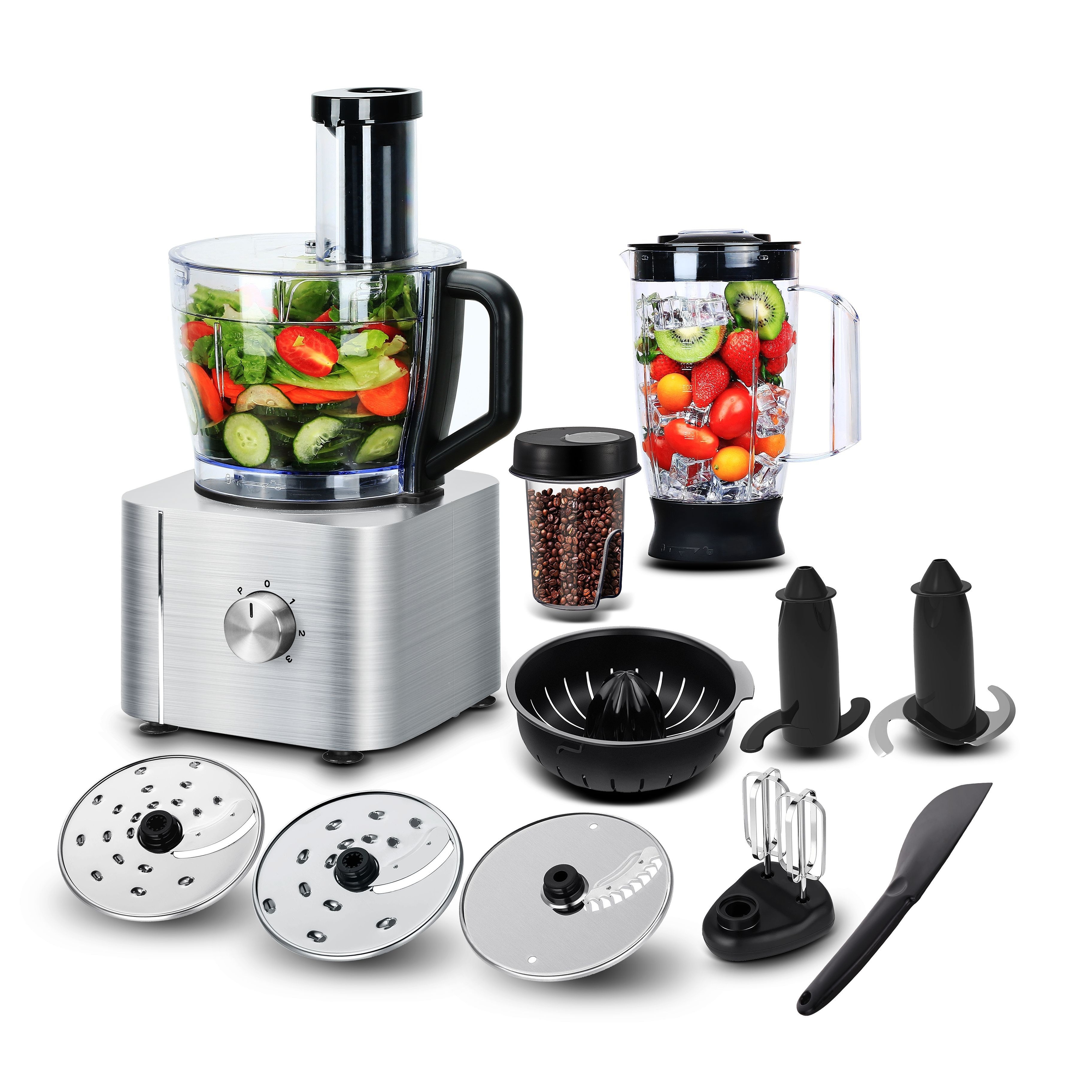 Food Processor 11-in-1 With Chopping Blending Kneading Grinding Whisking Juicing, 1100w, 3 Plus , 3.2 L Bowl 5l Jug Blender Silver