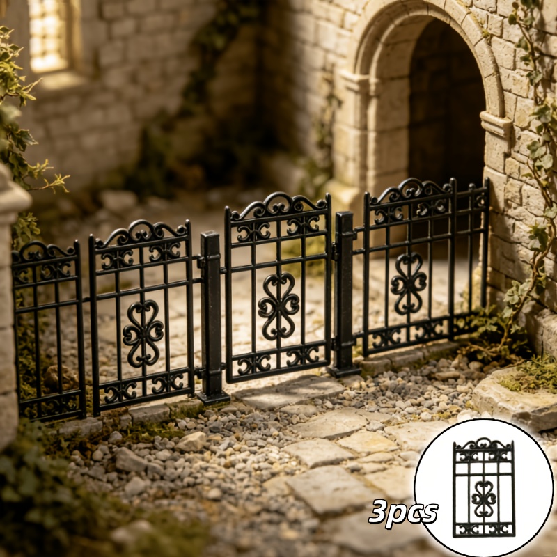 TEMU 3pcs, Fence Model Ornaments, Black, Suitable For Doll House Decoration, Miniature Scene Decoration And Layout Accessories