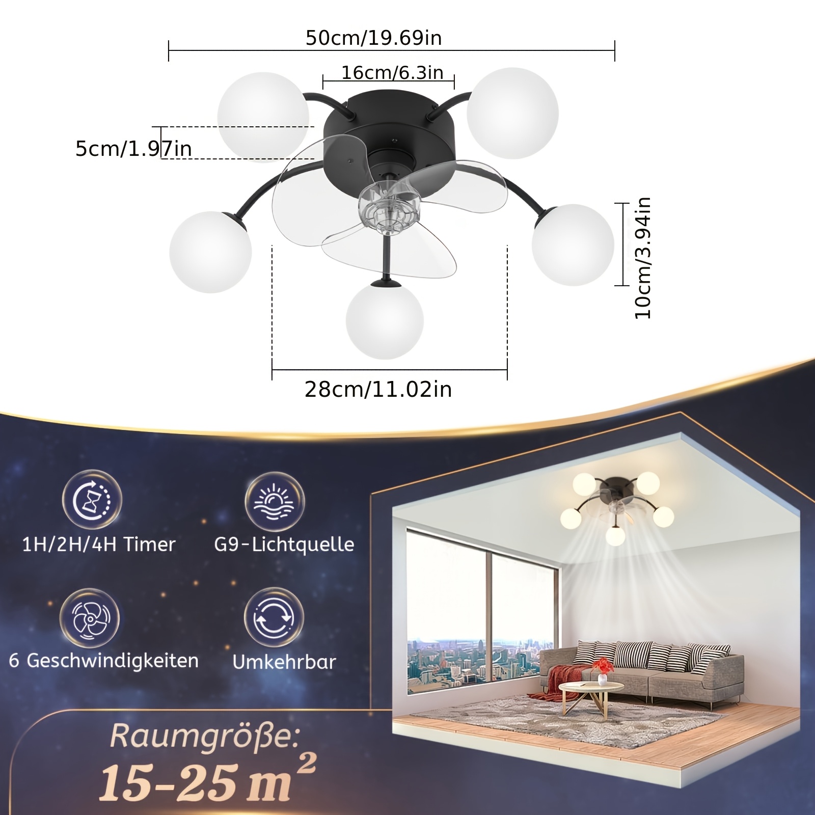 Silent Ceiling Fan With Light: G9 Ceiling Fan Light, Black, 6-speed Reversible Ceiling Fan With Light/remote Control/timer, Suitable For Living Room, Bedroom - Bulb Not Included