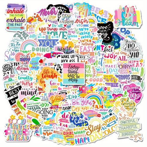 100pcs inspirational stickers set motivational cartoon reward decals self polypropylene stickers for vision board reusable irregular shapes for plastic positive quotes for teens