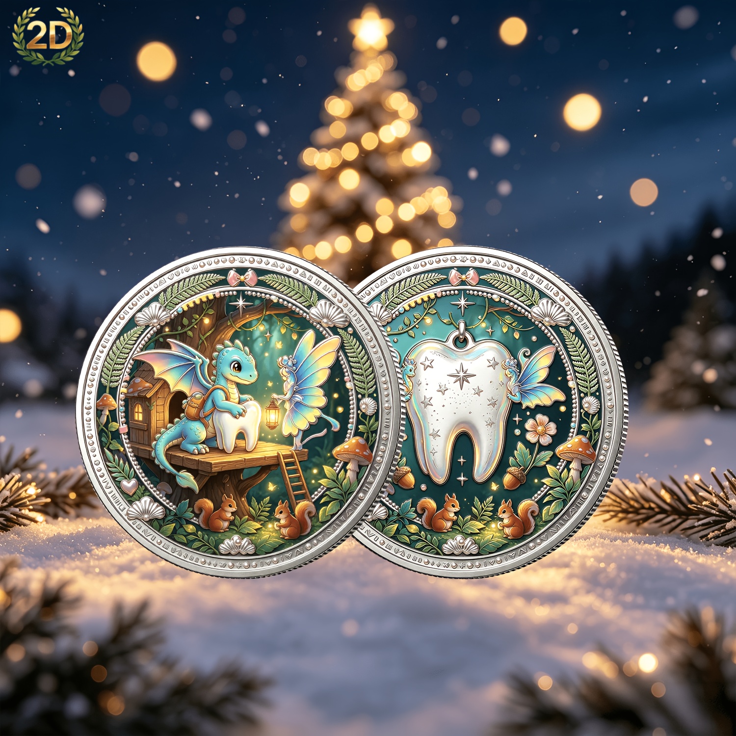 TEMU Pièce commémorative 2D Petite Fée des Dents Dragon, pièce ronde en de 4 cm de diamètre, art créatif de de Fée des Dents de , jouet de bureau et