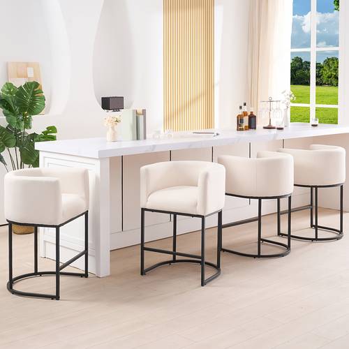 26 h counter height bar stools set of 4 modern counter stools with backrest and black metal frames linen fabric upholstered accent barstools for kitchen island beige