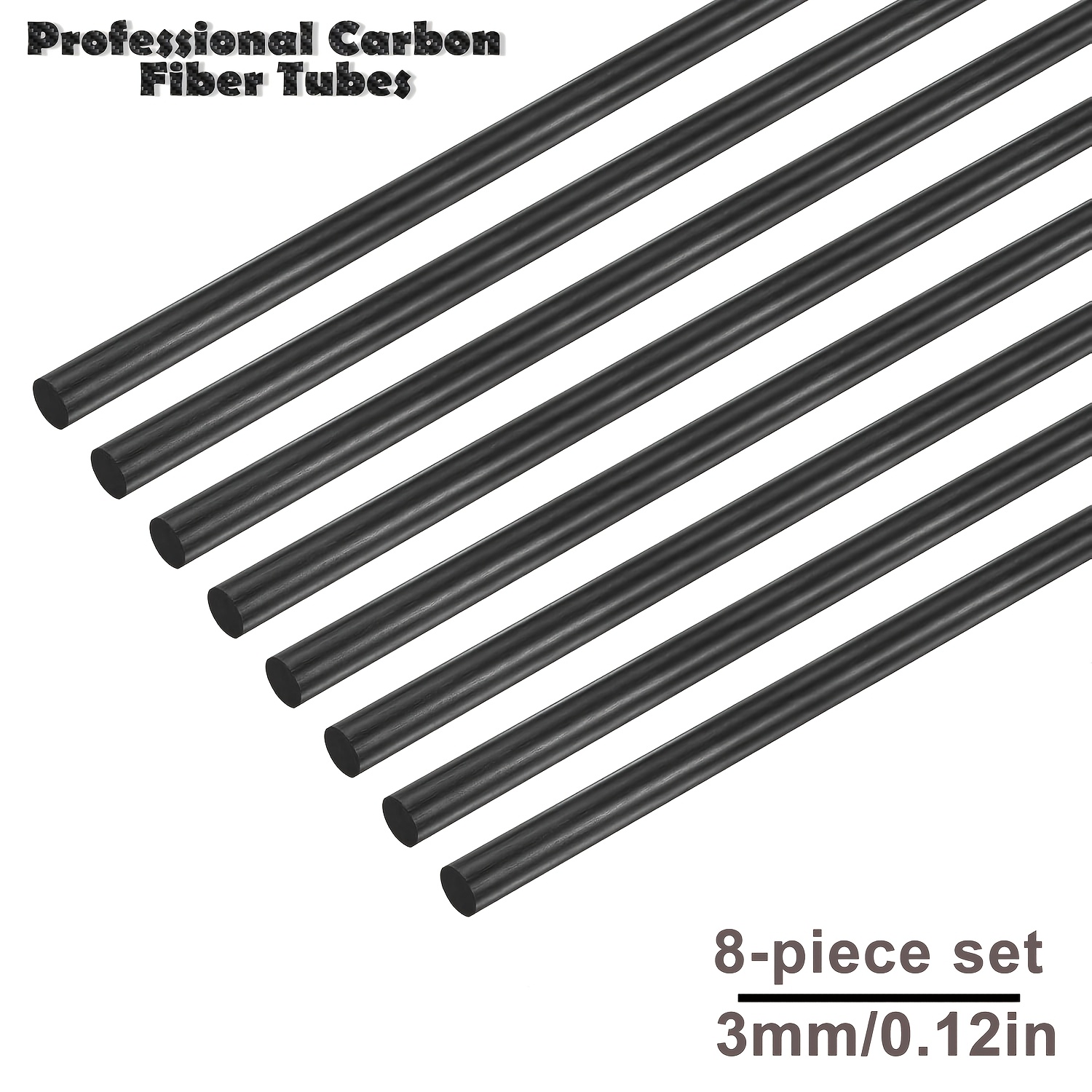TEMU 8 Pezzi Aste in Fibra di Carbonio Solide (3mm x 30cm / 0,12" x 11,8") per Modelli, Droni, , Stampanti 3D, Aquiloni e Progetti Fai da Te