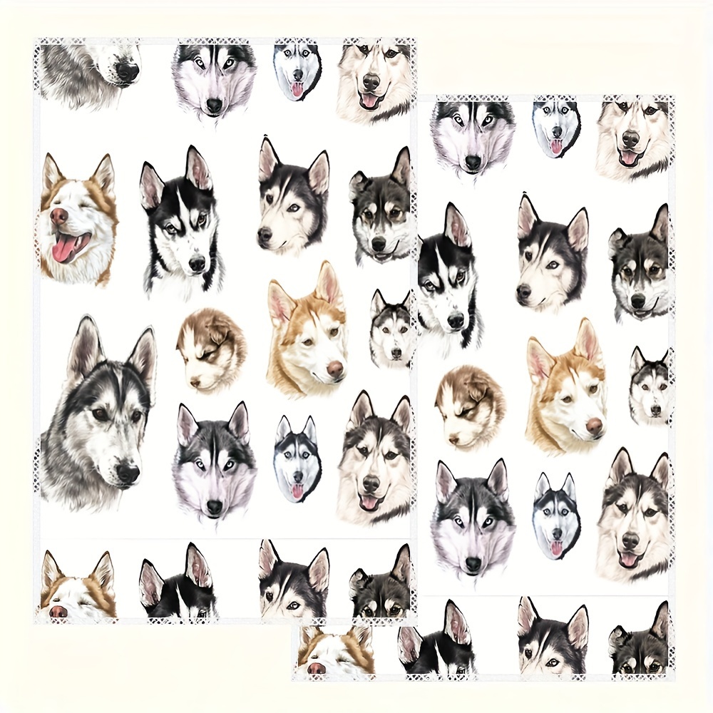 

2pcs Husky Collage Kitchen Towel Set - , Washable Dish Cloths For Sink & Stove Cleaning - Vintage Cartoon Design, Christmas & Halloween, Best For Christmas