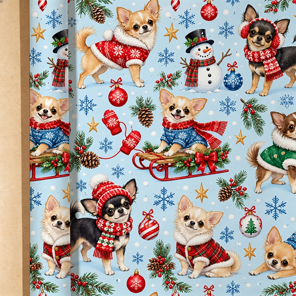 TEMU [2D Plat] 1 Rouleau de Papier Cadeau, Idéal pour de Cadeaux de Fêtes et la Décoration d'Événements de Fête, avec des Adorables de Chiens
