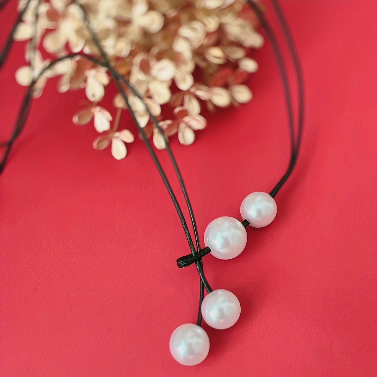 Double Layer Waxed Thread & Artificial Necklace Minimalist for Women