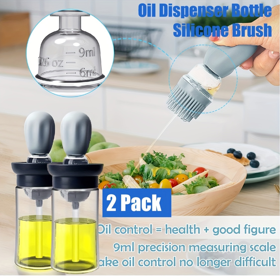 TEMU 2pack Kitchen Olive Oil Dispenser Bottle With Silicone Brush Air Fryer Oven Oil Dispenser Sprayer Cake Bakeware Tin Moulds Tools Outdoor Bbq