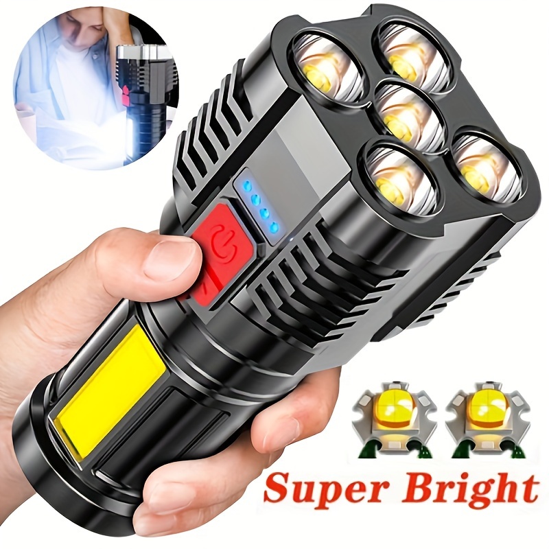 

5 Led Flashlight With Cob Side Lights Usb Rechargeable Flash Light 4 Torch Portable Worklight Camping Fishing Lantern