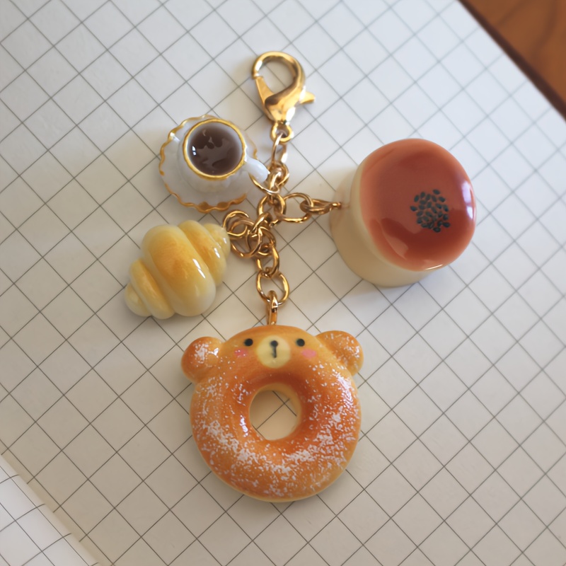 

Handmade Bear & Donut Keychain - Cute Cartoon Resin Charm For Bags, Zippers, And Journals