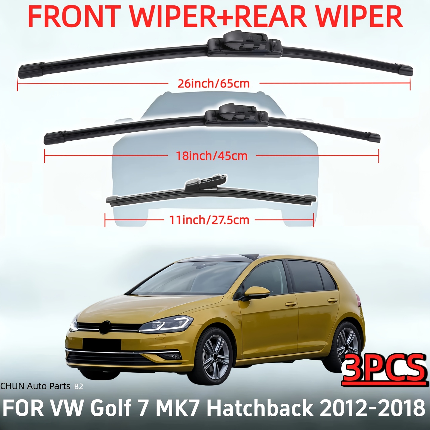 TEMU Front And Rear Wiper Blade Set Suitable For Models From 2012 To 2020, Including 66.04cm, 45.72cm, And 27.94cm Windshield Wipers
