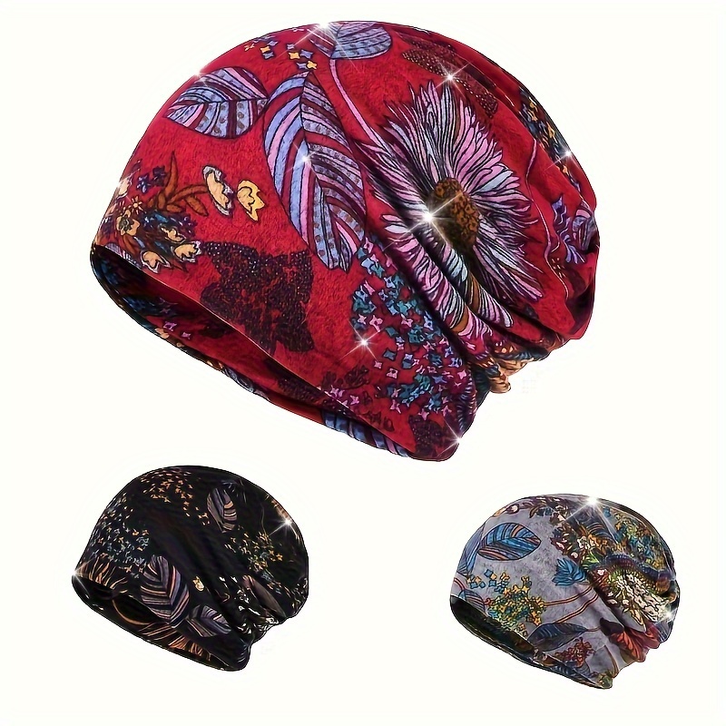 Women's Elegant Floral Print French Felted Warm Hat Lightweight  Stretchy Chemotherapy Hat, Maternity Bonnet, Cycling Casual Visorless  Design