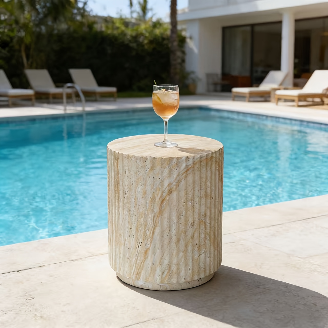 1pc Light Luxury Faux Cave Stone Side Table with a Cylindrical Vertical Stripe Design, Suitable for Living Room Sofa Side Or As a Small Bedside Table in The Bedroom