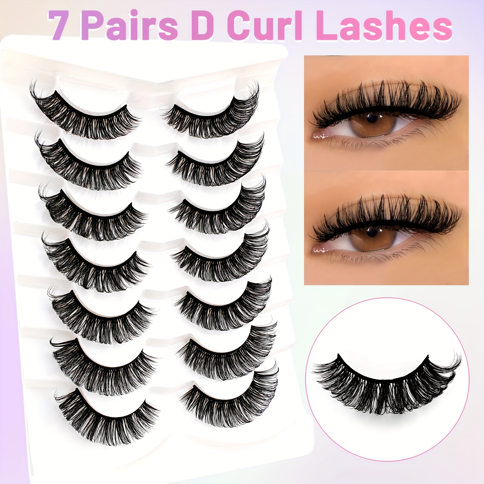 7 Pairs Of D- Cat- False Eyelashes, Featuring A Cat-, D-, , Thick, Fluffy, Comfortable And Versatile, Resembling Mink False Eyelashes
