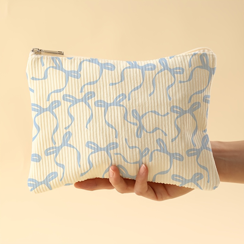 TEMU A Corduroy Makeup Bag Featuring A Blue , A Portable Storage Pouch For Beauty And , Suitable For Men And Women