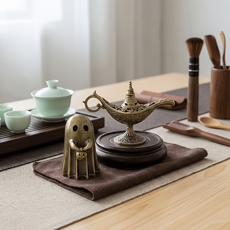 TEMU 2pcs Set Handheld Pumpkin Incense Holder + Vintage Metal Wishing Lamp Shaped Incense Holder | No Electricity Required | Home Garden Tabletop