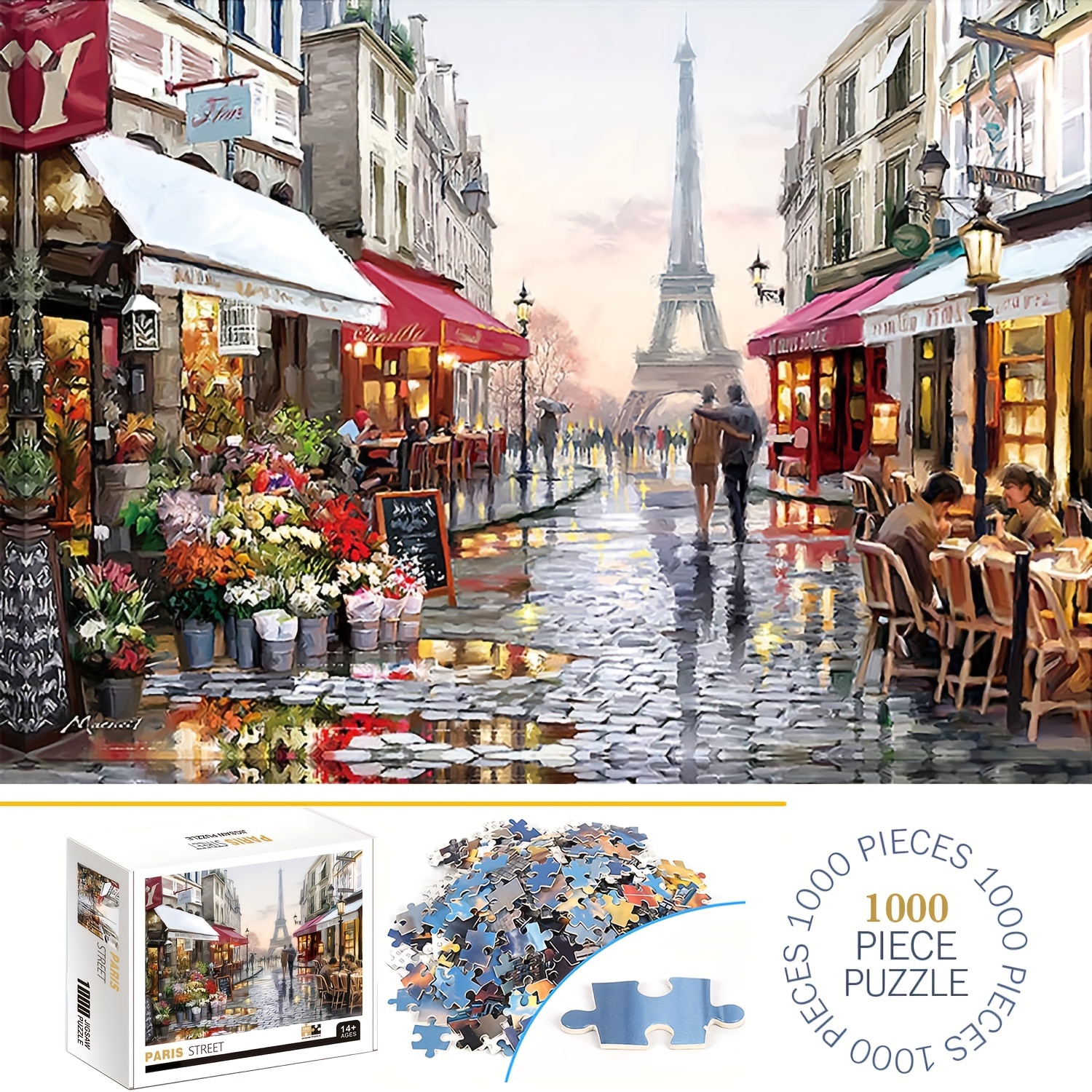 

1000pcs Paris Street Puzzles, Thick And Durable Seamless Jigsaw Puzzles For Adults Fun Family Challenging Puzzles For Birthday, Christmas, Halloween, Easter