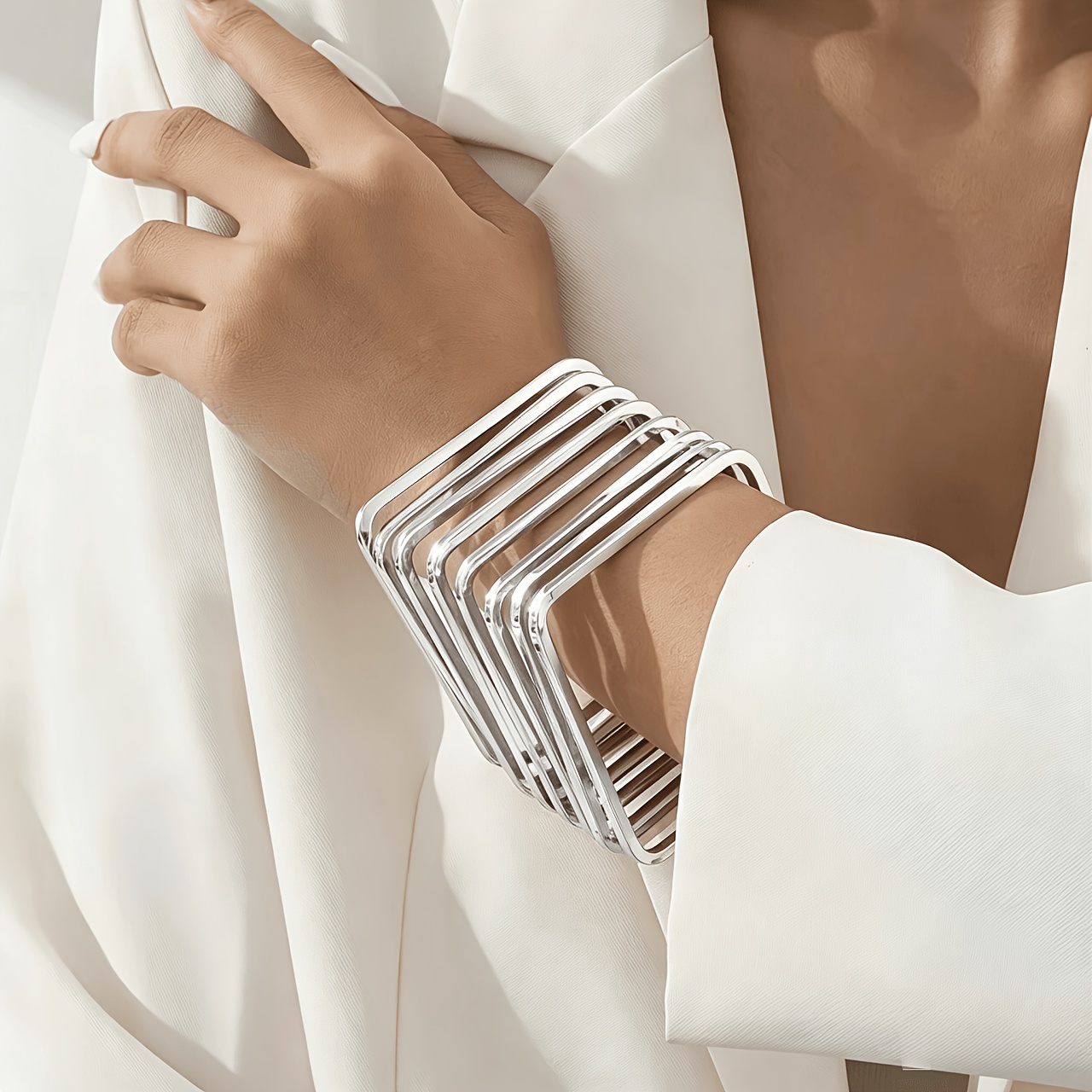 Unique Exaggerated Square Stackable Bangle Bracelet