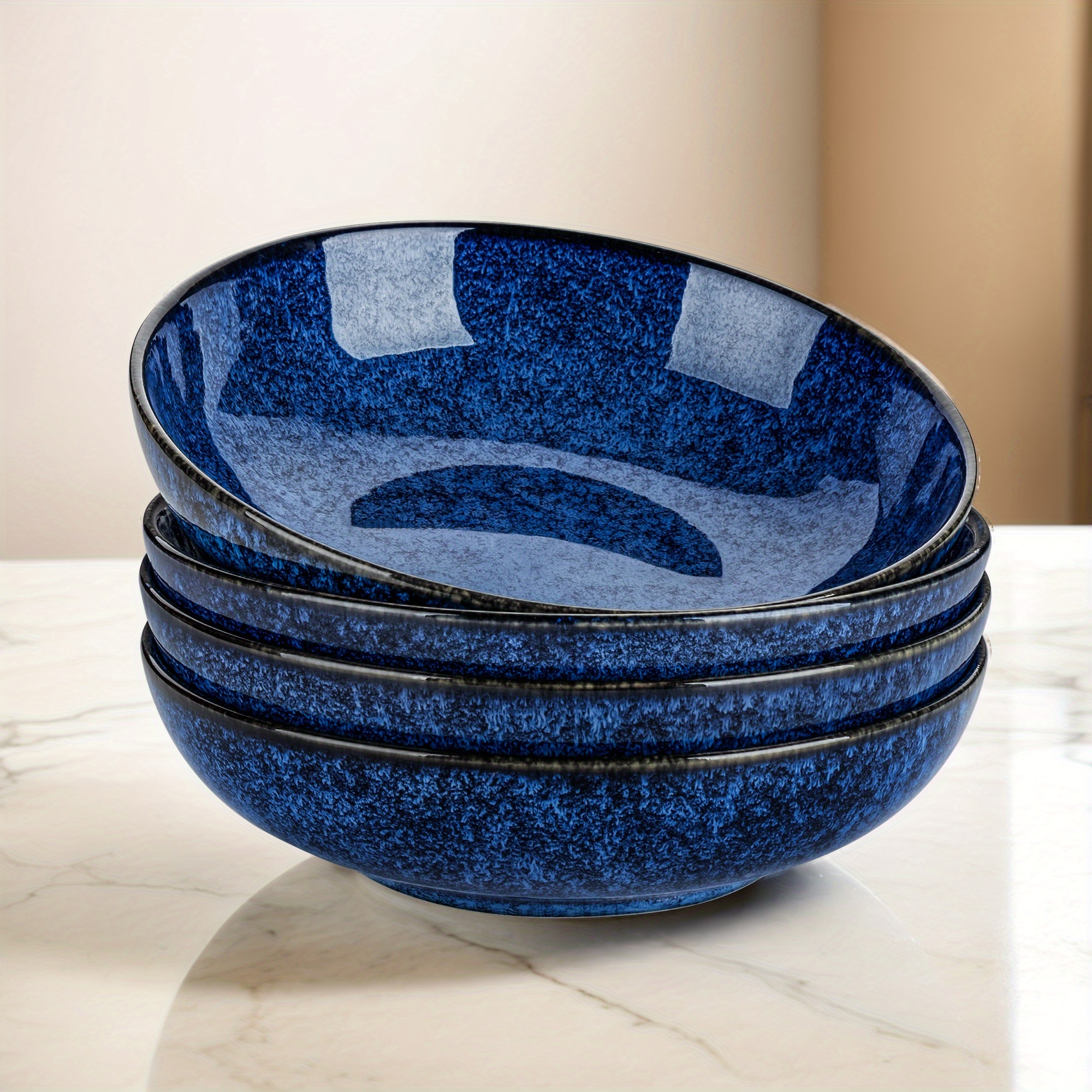TEMU 4pcs Pasta Bowls, Porcelain Pasta Bowls 36oz/1140ml, Serving Plates For Soup, Salad, Dessert - Wide Shallow Bowls Set Of 4, Microwave &