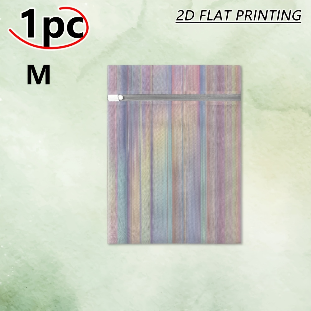 TEMU 1pc 2d Print Pastel Vertical Stripes Pattern Mesh Laundry Bag, Versatile, Portable, Suitable For Boots, Pants, , Jeans, Laundry Bag, College,
