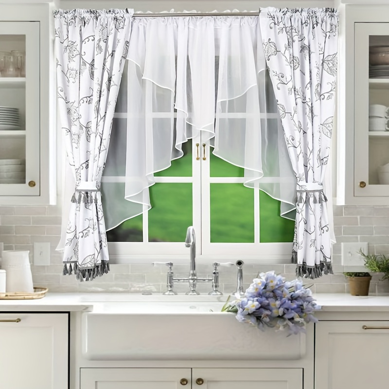 Image of 1set Fhflyinghome Lam477 Vintage Print Tassel Decoration Bedroom Living Room Curtain Curtain Set Daily Festival Wedding Curtain Decoration