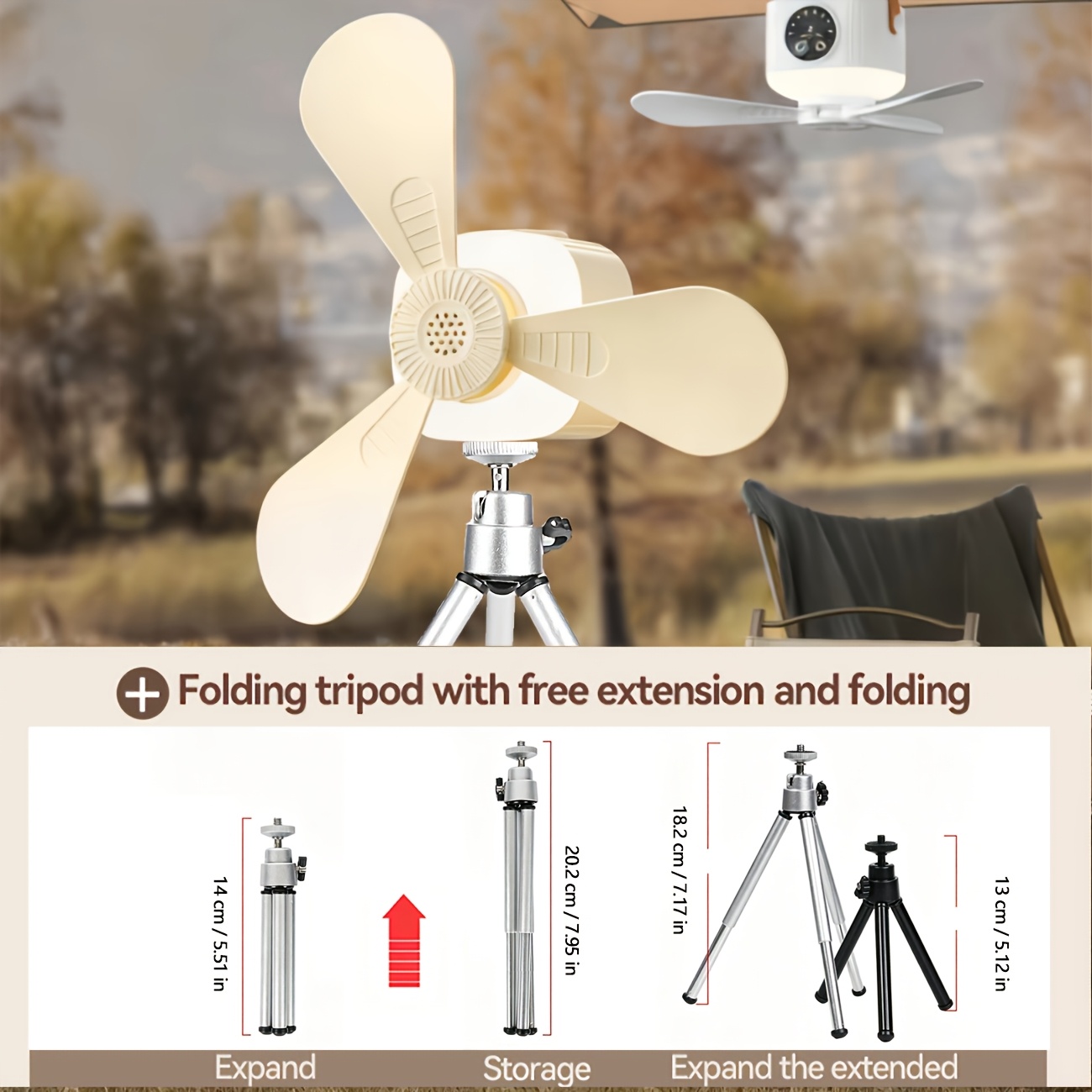 2-delni nastavljiv tripod, pripomoček za ventilator, nosilec, univerzalni 1/4 vijak, kroglična glava s 360-stopinjsko rotacijo, primeren za