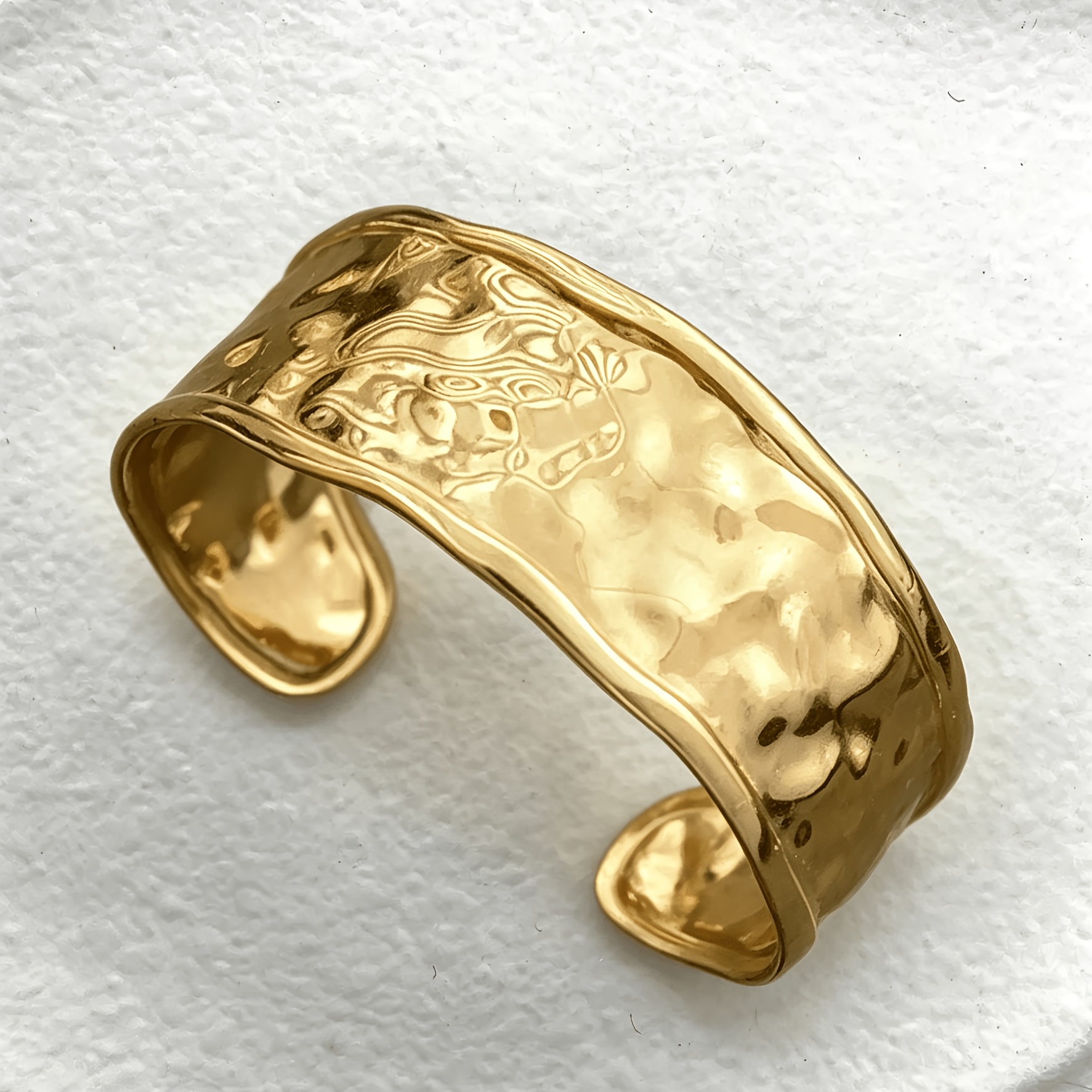 TEMU Bracelet jonc réglable vintage de style français en acier inoxydable texturé martelé, jonc ouvert vintage haut de gamme de luxe léger pour femme
