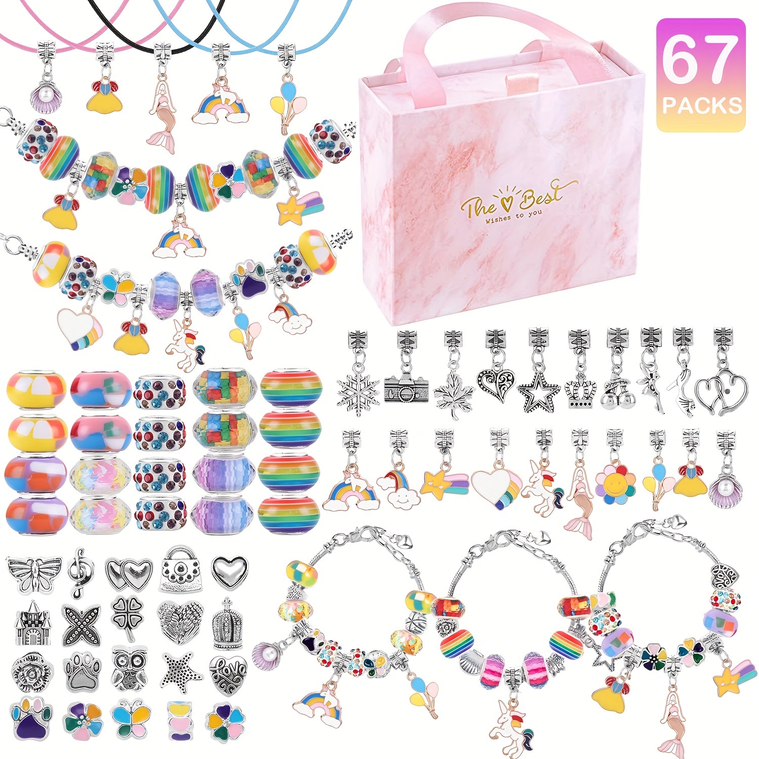 

67- Beading Kit - Making Set 60 , 3 Bracelets, 3 - Metal , Christmas- , Diy Making Supplies