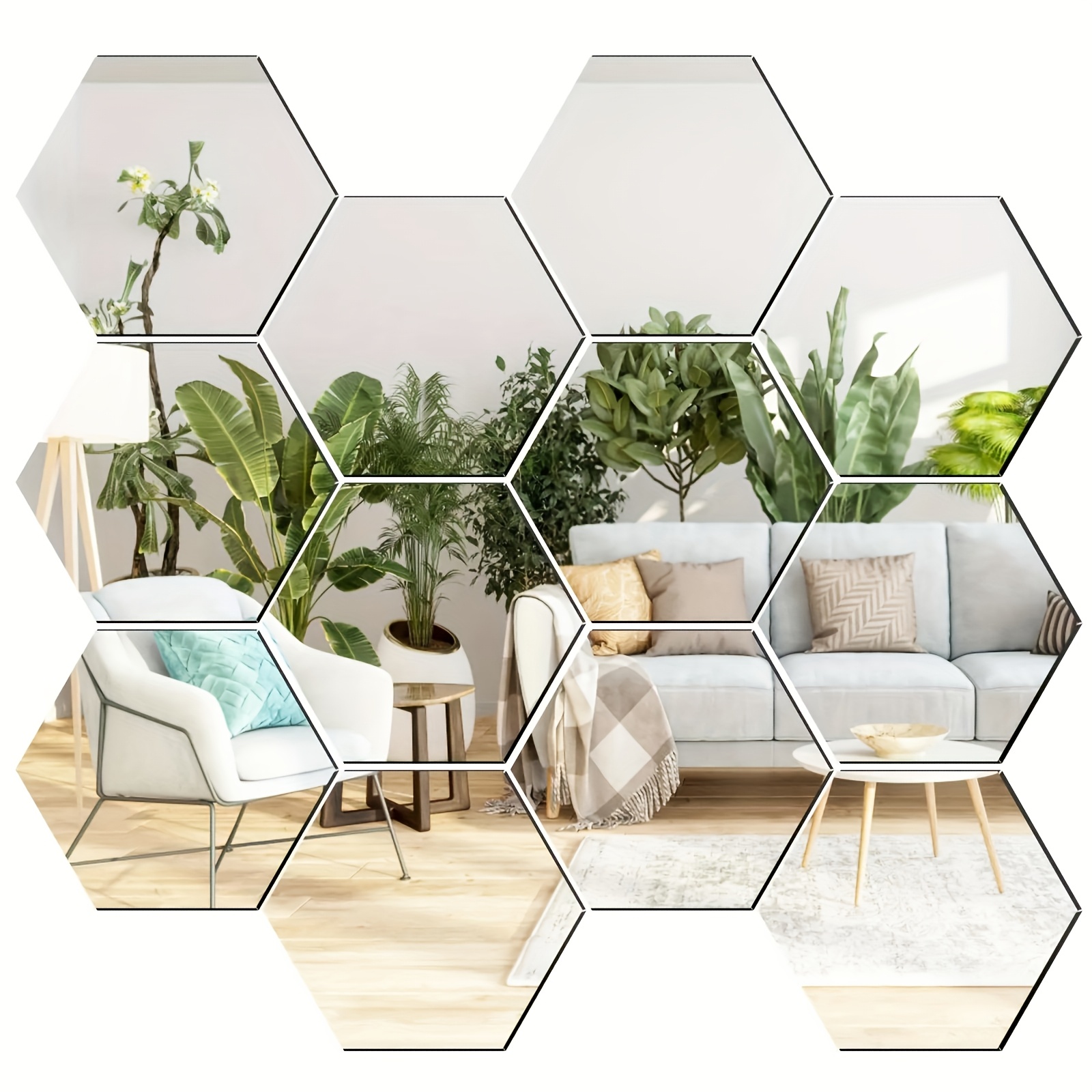 

12 Hexagonal Wall Stickers, Acrylic Mirror, Self-adhesive, Removable, Suitable For Home, Bedroom, Living Room (silvery)