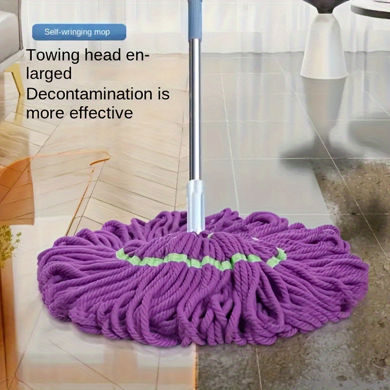 

Easywring Self-wrapping Mop With Stainless Steel/plastic Handle And Purple Microfiber Head - , For Cleaning In Living Room, Bedroom, Bathroom, Kitchen, Floor Mop