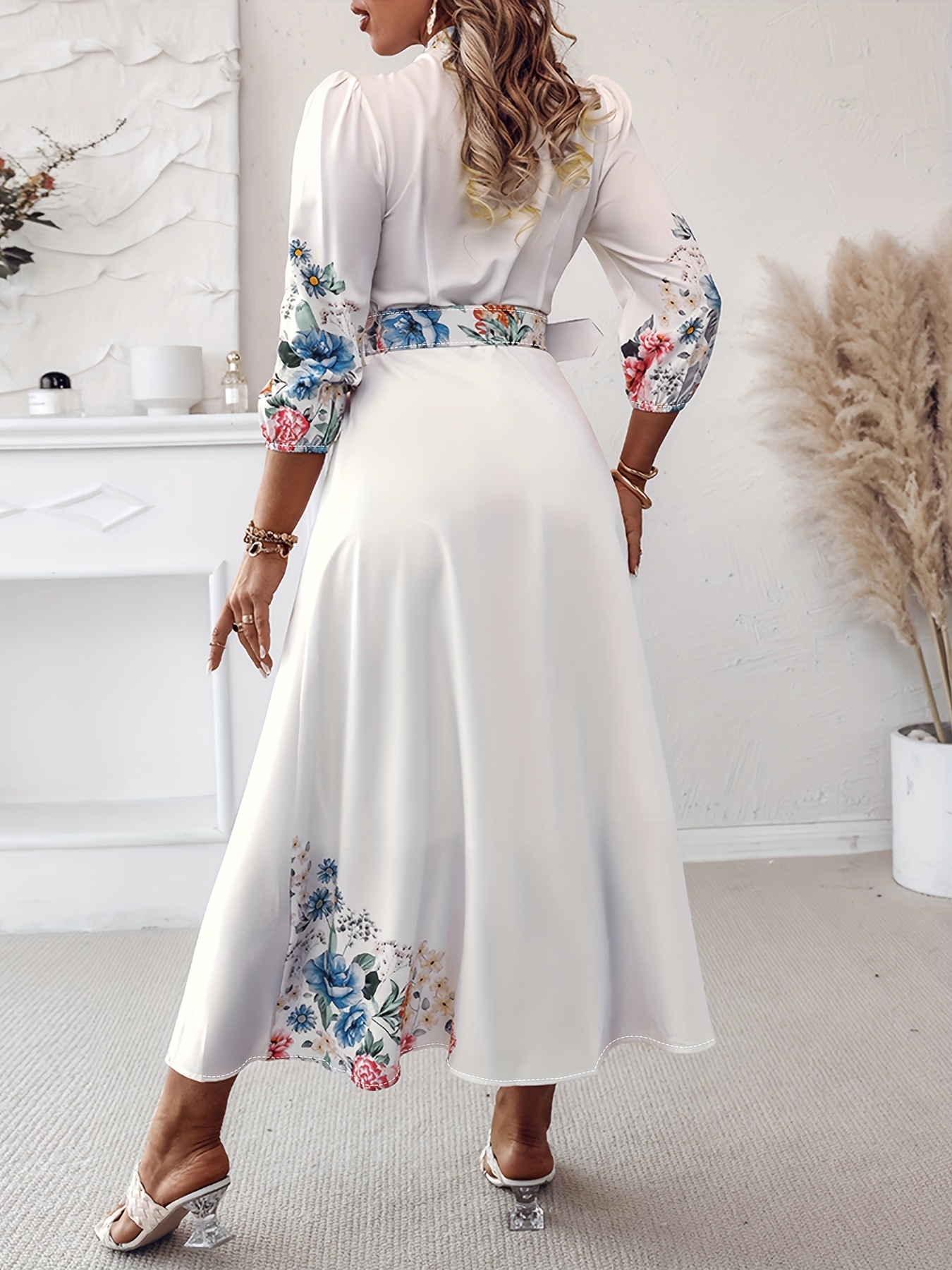 Vestido Estampado Vestido Camisero Blanco Con Cinturon Vestido