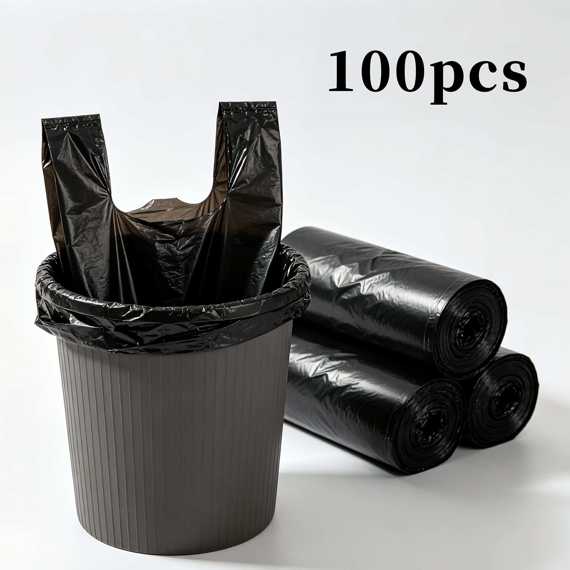 TEMU 100 sacs-poubelles noirs de type gilet. de poignée simple et pratique. Étanches et résistants à la pression. Convient pour le nettoyage de toute