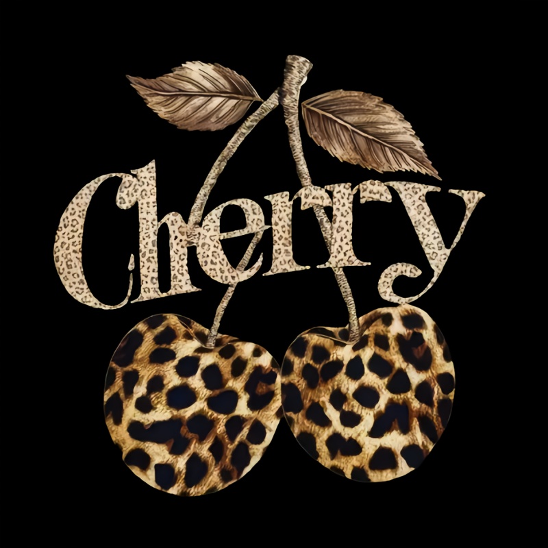 

[ Build] Leopard Print Cherry Iron-on Transfer Decals - Washable Pvc Stickers For Diy T-shirts, Hoodies, Pillows, Backpacks, And Party Decorations, Stickers For Clothes