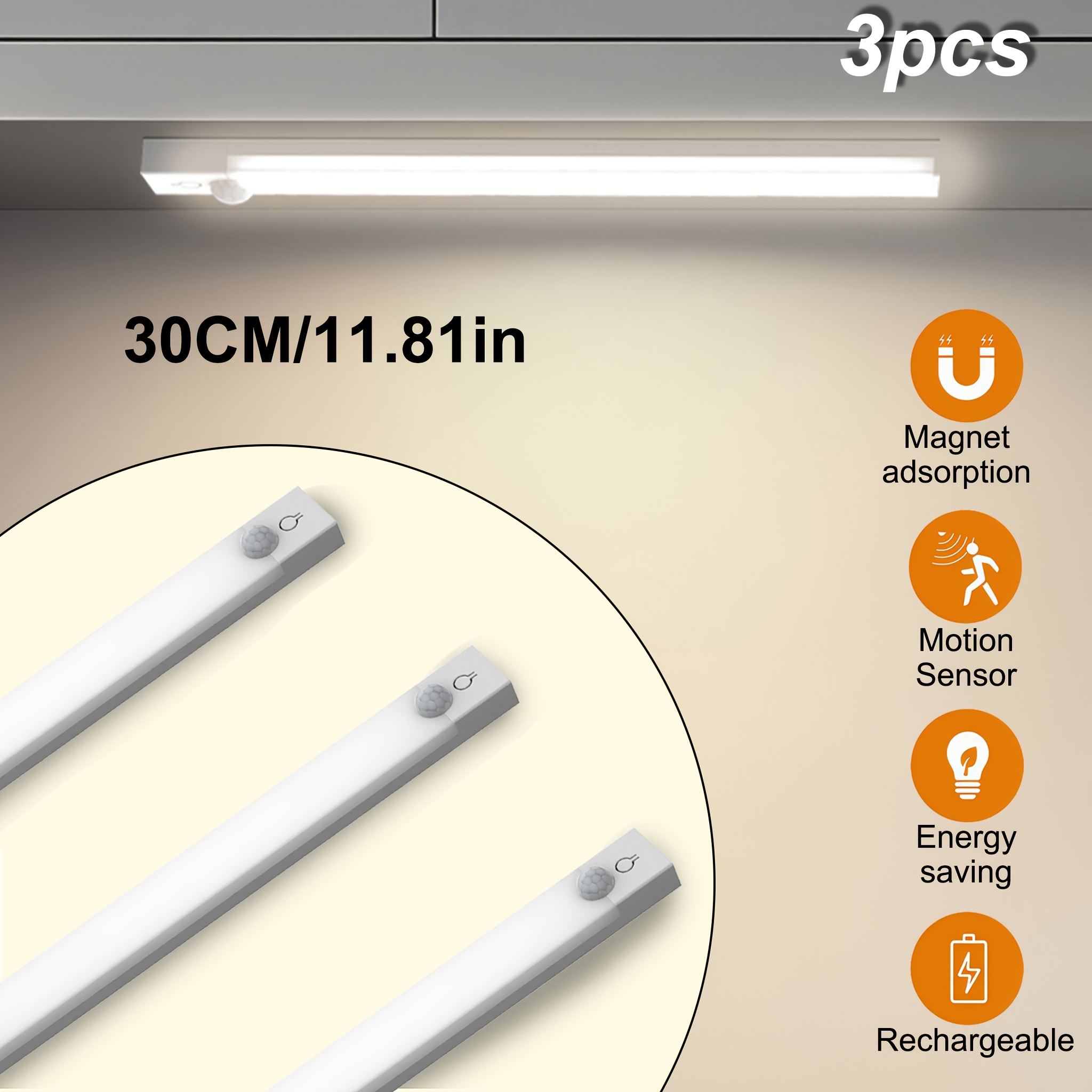 Image of Nbbuff 3/6pcs Sensor Lights, 3 Color Temperatures And Dimmable, Usb Rechargeable Sensor Led Lights For Wardrobes, Closets, Bedrooms, , And Home Decoration, Under Cabinet Lighting