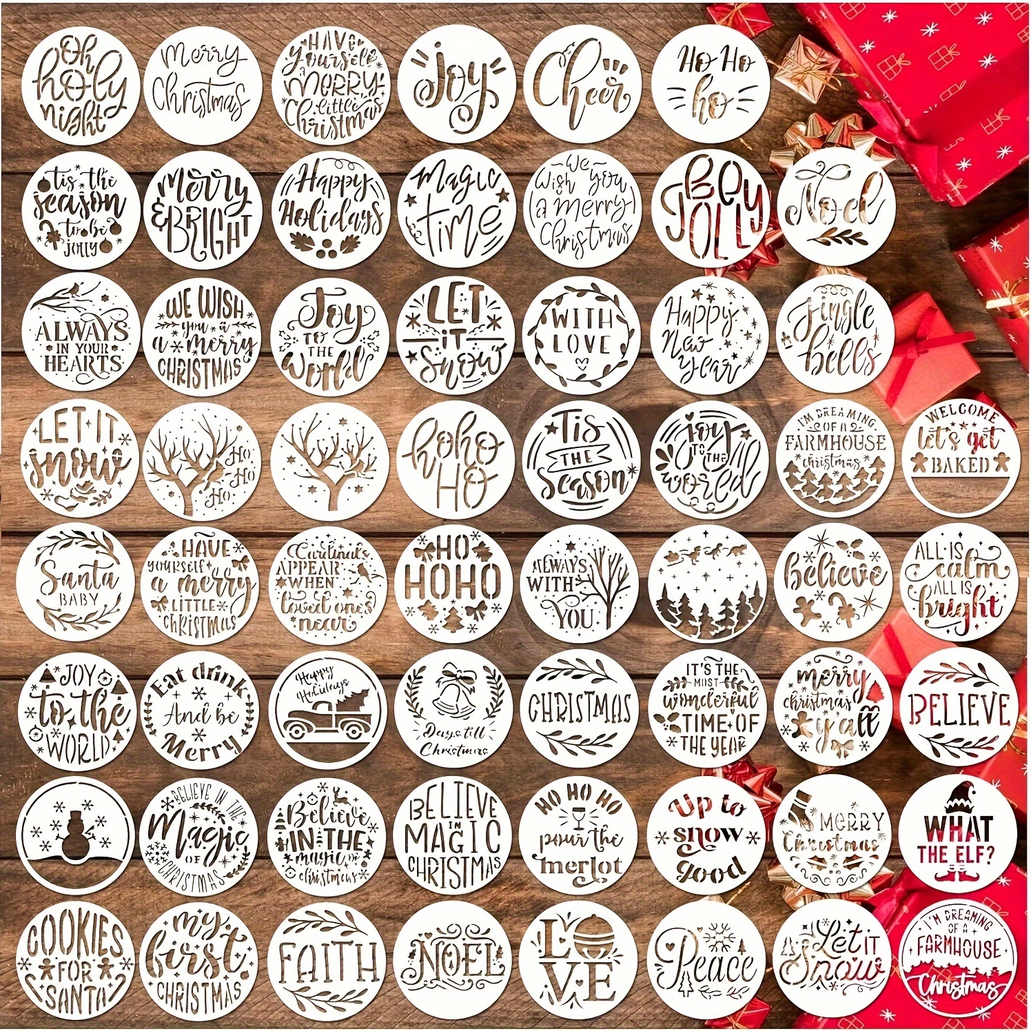 Image of 60pcs Christmas Stencils For Painting On Wood 3x3 Inch Small Decoration Reusable Holiday Christmas Drawing Stencils For Wooden Diy Crafts Card Paper Gifts