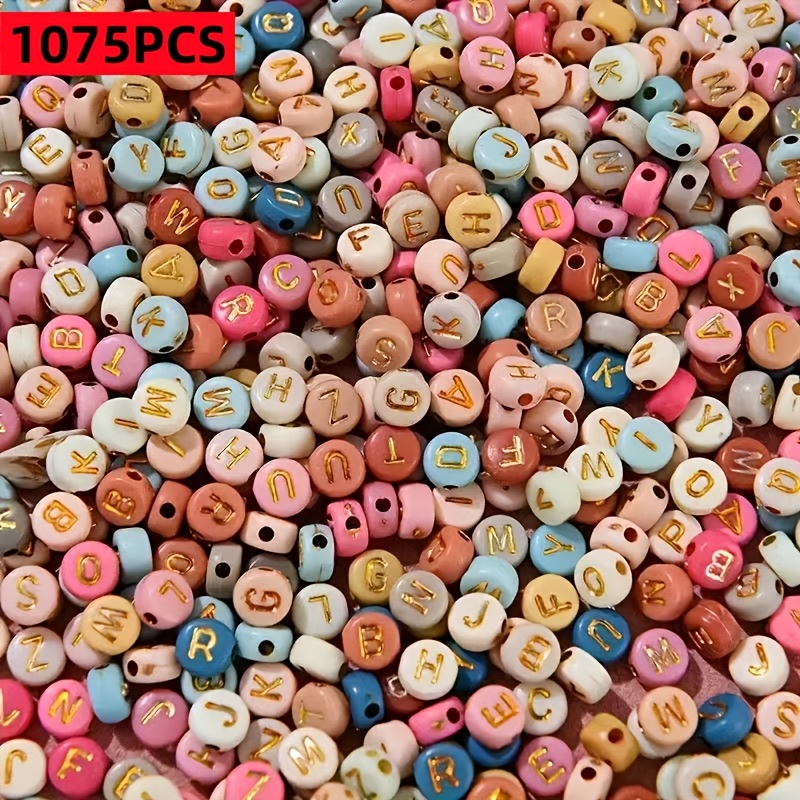TEMU 645/1075 piezas de cuentas acrílicas de 7 mm con el alfabeto, adecuadas para hacer joyería DIY, cuentas de multicolores con mayúsculas y