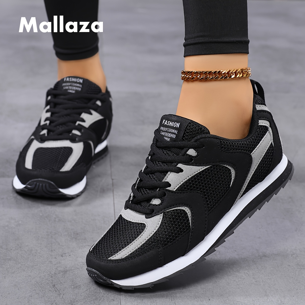 TEMU Mallaza Women's Lightweight Retro Soft Sole Contrast Mesh Round Toe Lace-up Slip-on Shoes Walking Commuting Men Women Couple Comfortable
