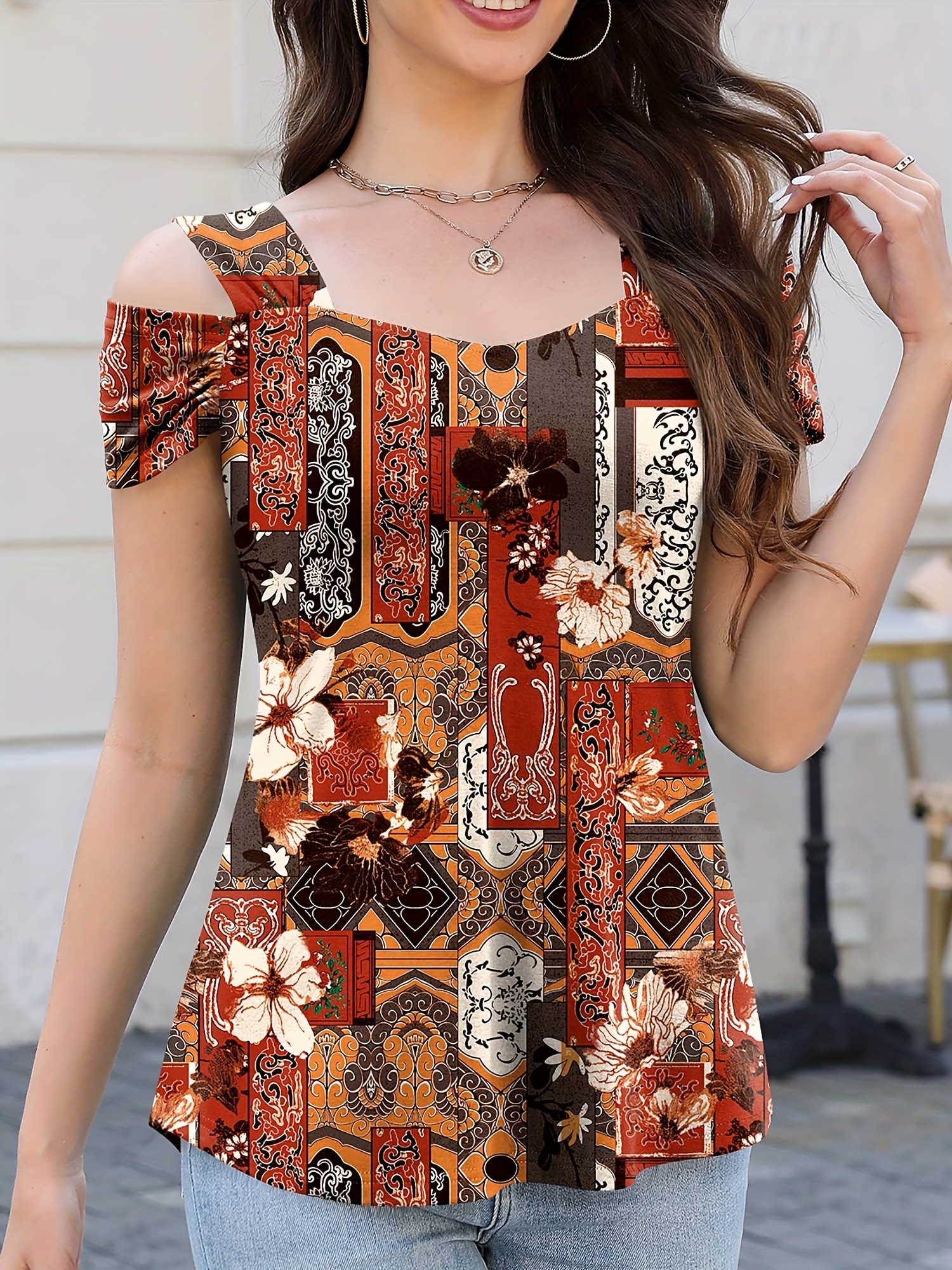 trendy top women cold shoulder tops v neck - Temu
